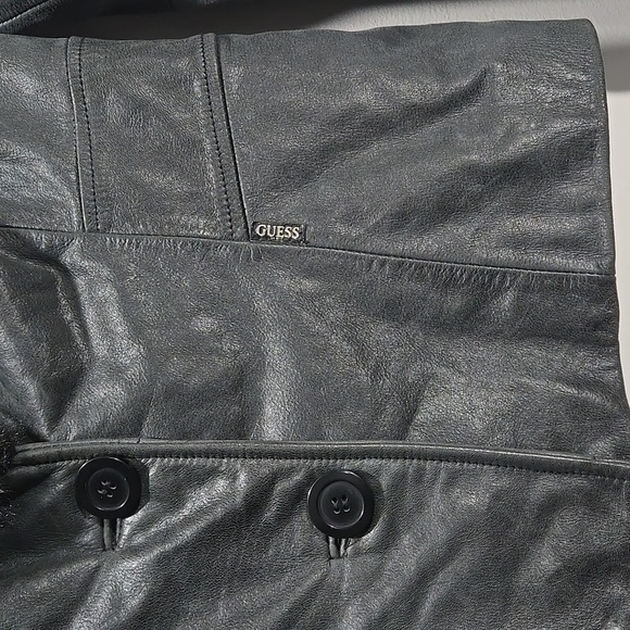 GUESS Black Faux Fur Collar Leather Jacket M - Picture 3 of 12